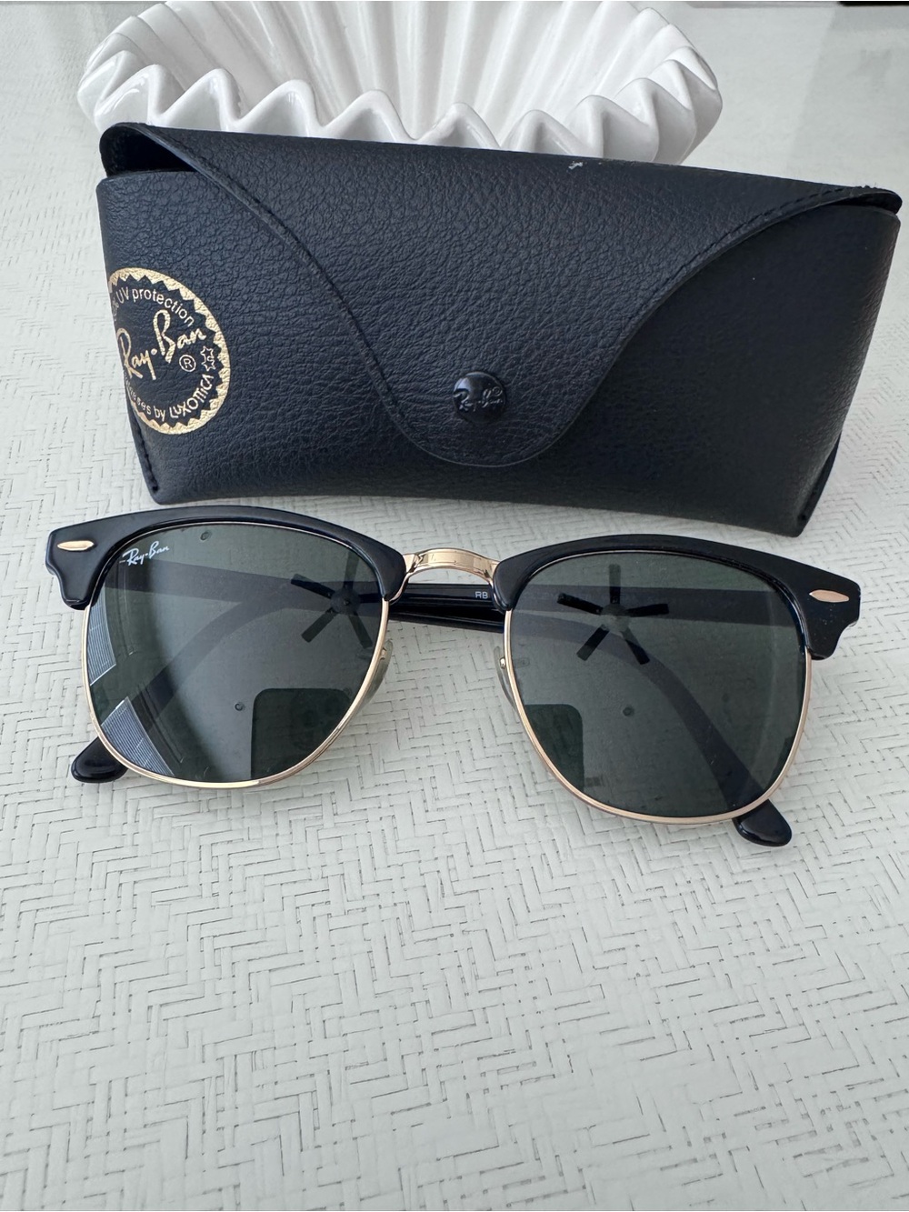 Ray-Ban Clubmaster Black Frame Sunglasses with Gold Hinges - Picture 5 of 6
